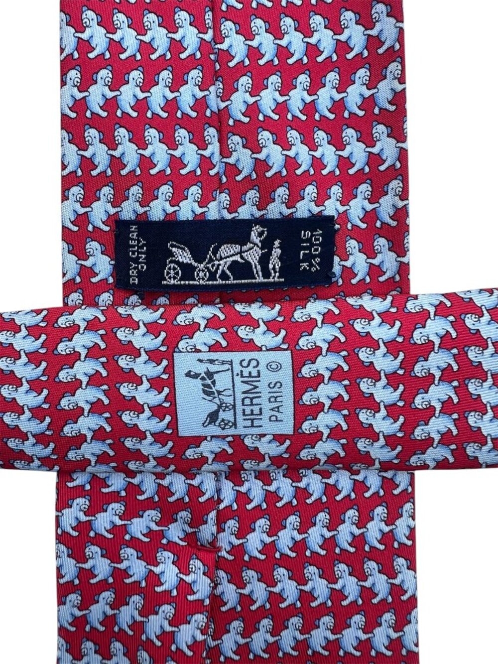 Hermès Silk Tie Red Dancing Bears Vintage Y2K Animal Print